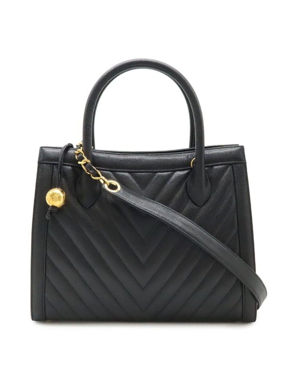 Chanel Blanc Stitch 2-Way Shoulder Bag Chain Leather Black Gold